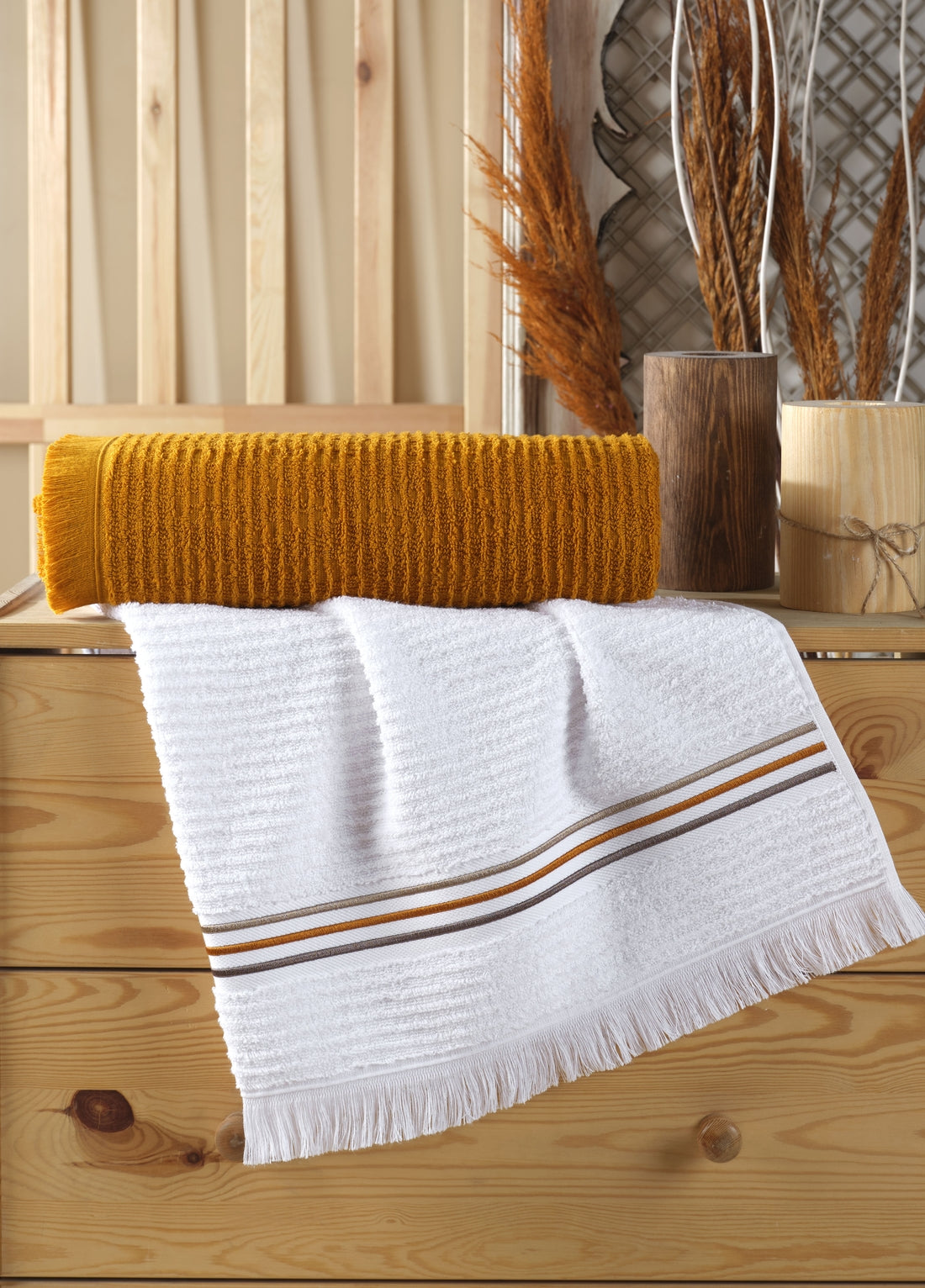 KOD-8093 50X90/80X150 ЖАККАРДОВОЕ ХЛОПКОВОЕ ПОЛОТЕНЦЕ (2 ШТ.) - БЕЛО-ОРАНЖЕВЫЙ