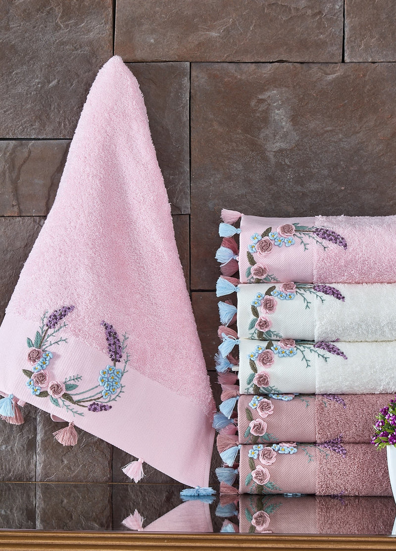 KOD-8800 50X90 EL-İŞİ NAKIŞLI PAMUKLU HAVLU SETİ (6'LI) - KARIŞIK