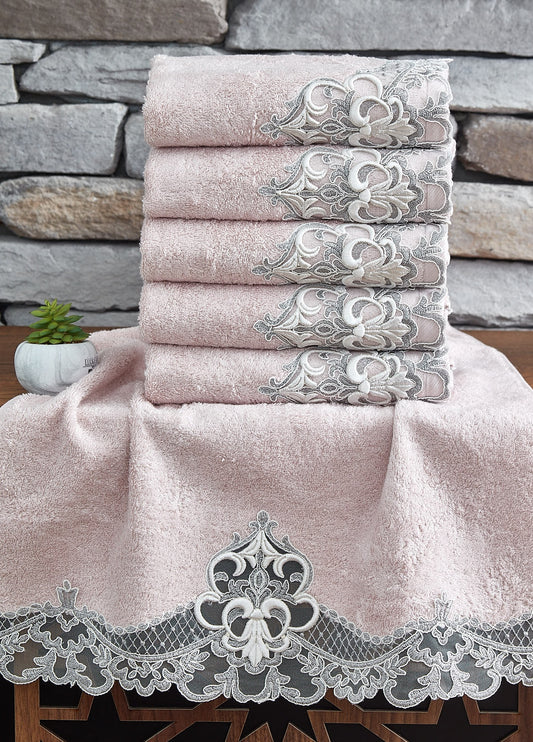 KOD-6401  50 x 90  EVA GÜPÜRLÜ BAMBU HAVLU (6'LI) - PUDRA