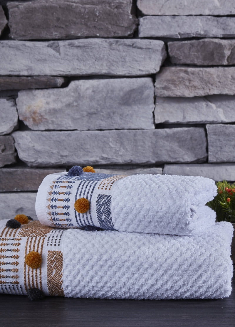50x90 + 70x140 PAMUKLU JAKARLI HAVLU SETİ BEYAZ (2'Lİ) - Kod 9831