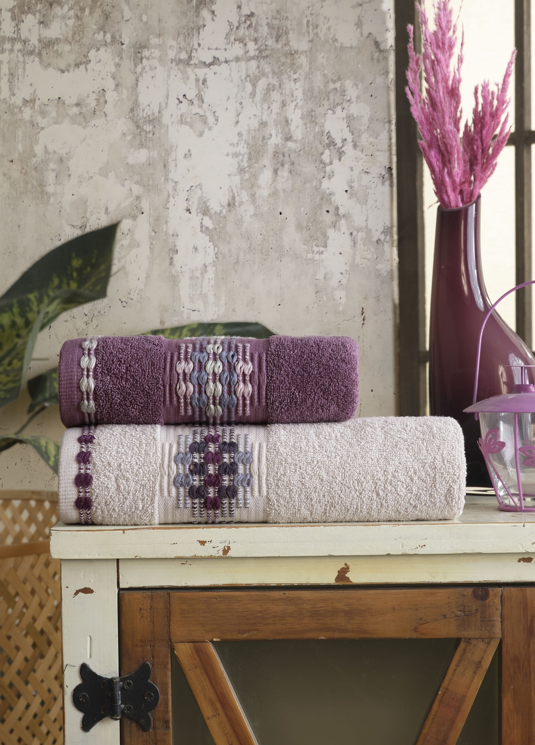 50X90 + 85X150 PAMUKLU JAKARLI HAVLU SETİ (2'Lİ) - Kod 8931