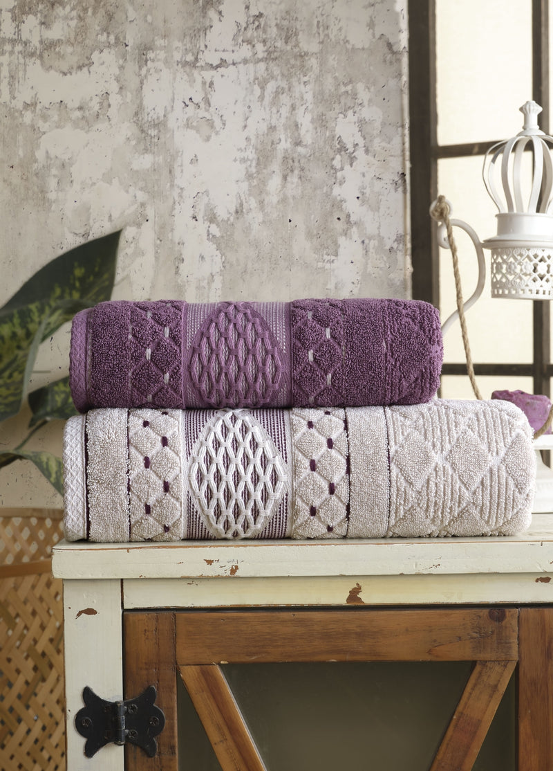 50X90 + 85X150 PAMUKLU JAKARLI HAVLU SETİ (2'Lİ) - Kod 8941