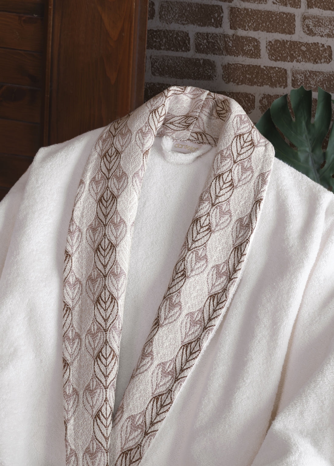 Beste 6'lı Jakarlı Pamuk Bornoz Seti - Krem/Kahve