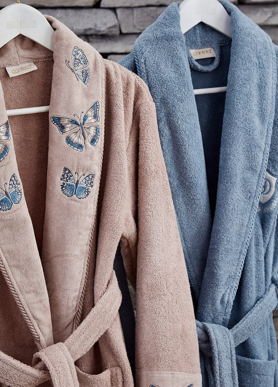 Butterfly 6 Parça Pamuk Aile Bornoz Seti - Somon/Mavi