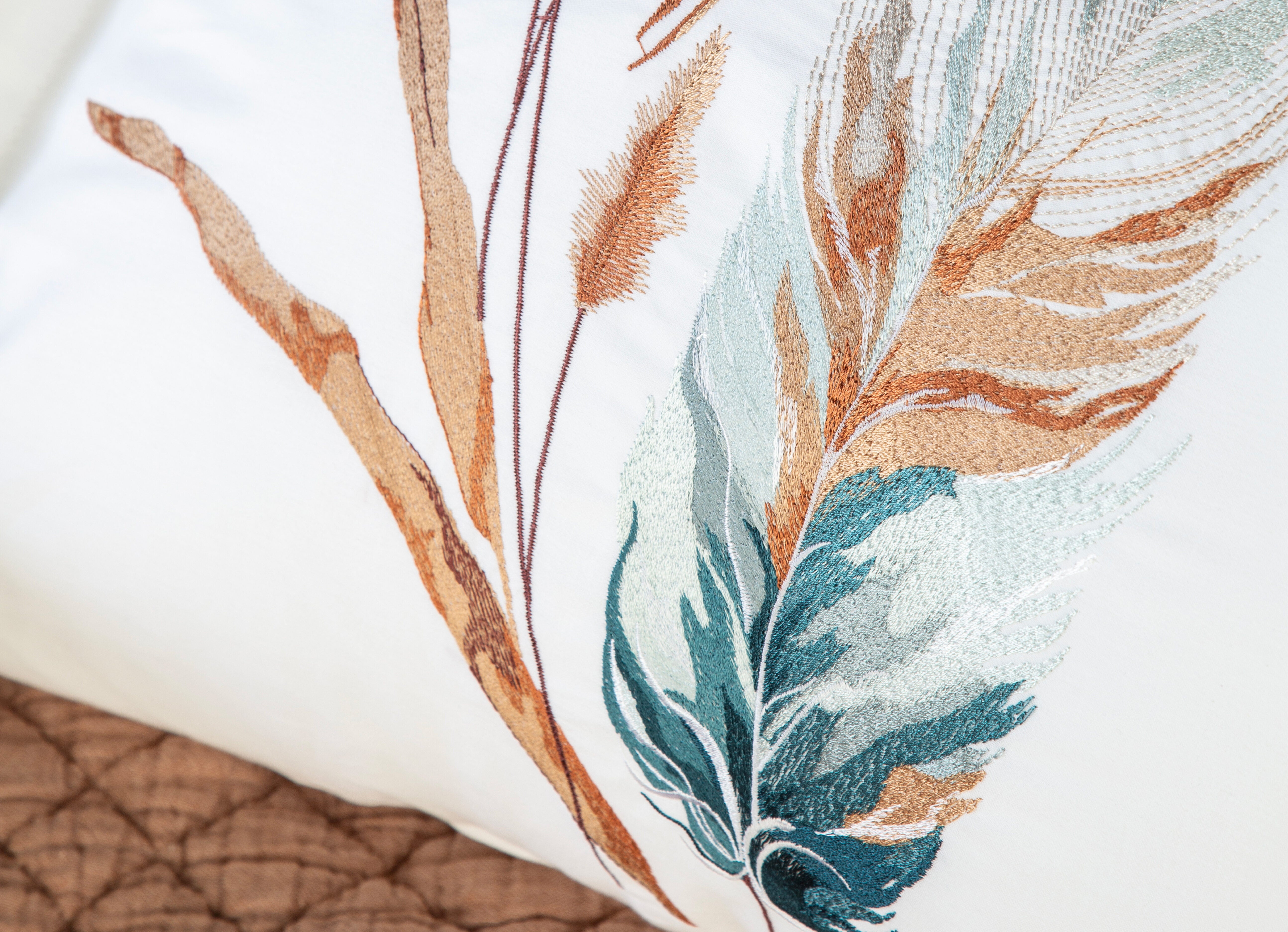 Bohem Çift Kişilik Nakışlı Pamuk Saten Nevresim Takımı - Krem