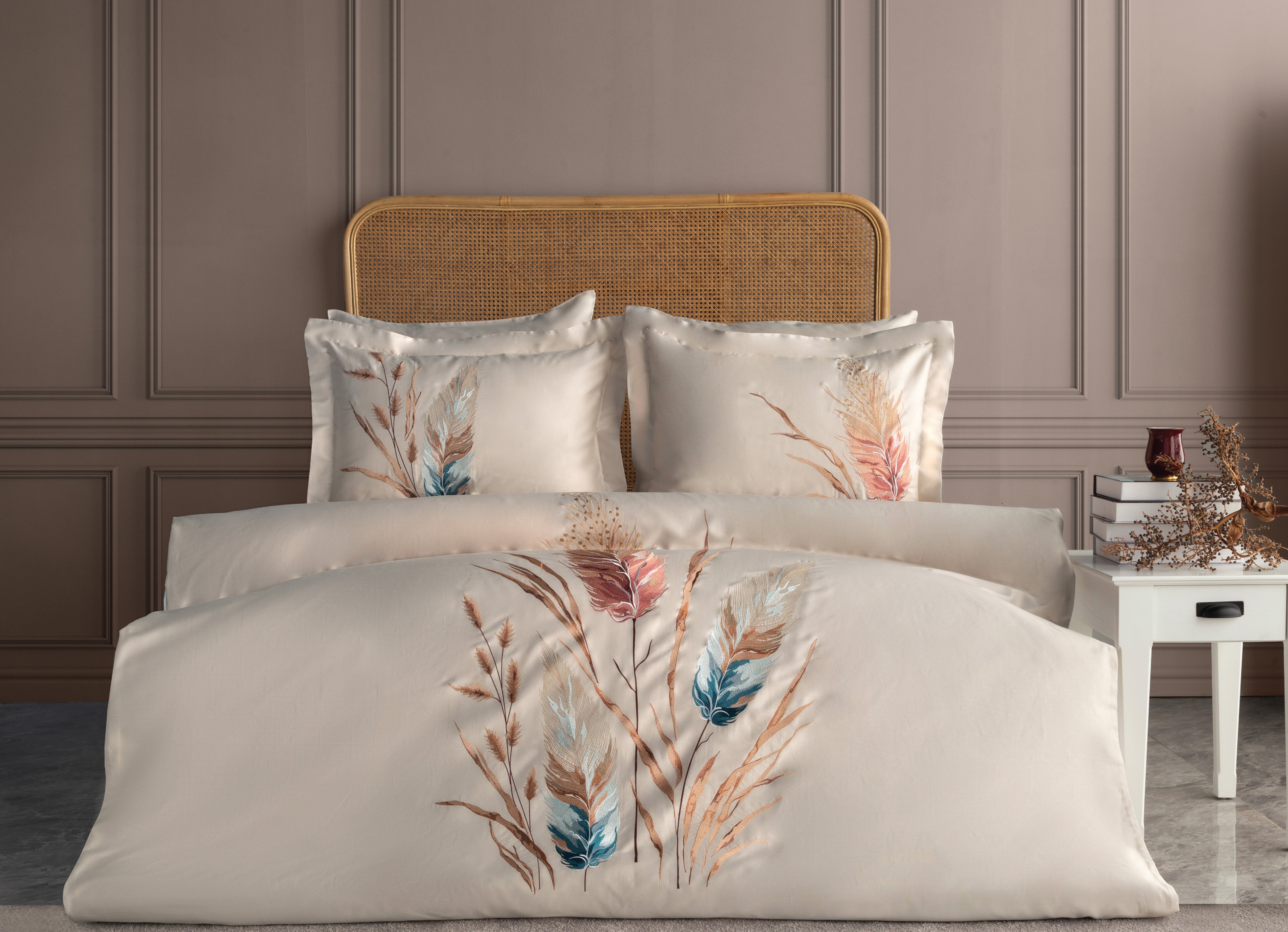 Bohem Nakışlı Pamuk Saten Nevresim Takımı - Bej