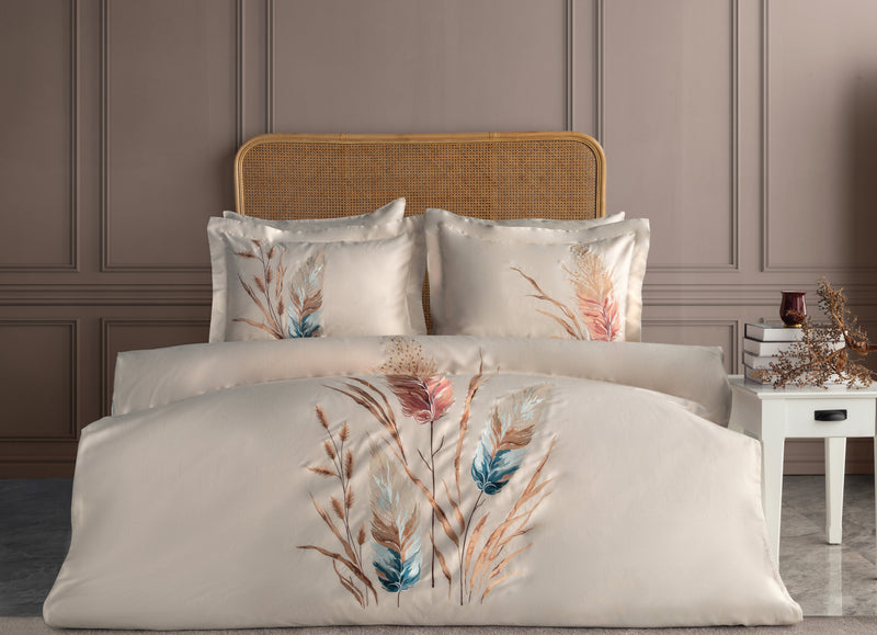 Bohem Nakışlı Pamuk Saten Nevresim Takımı - Bej