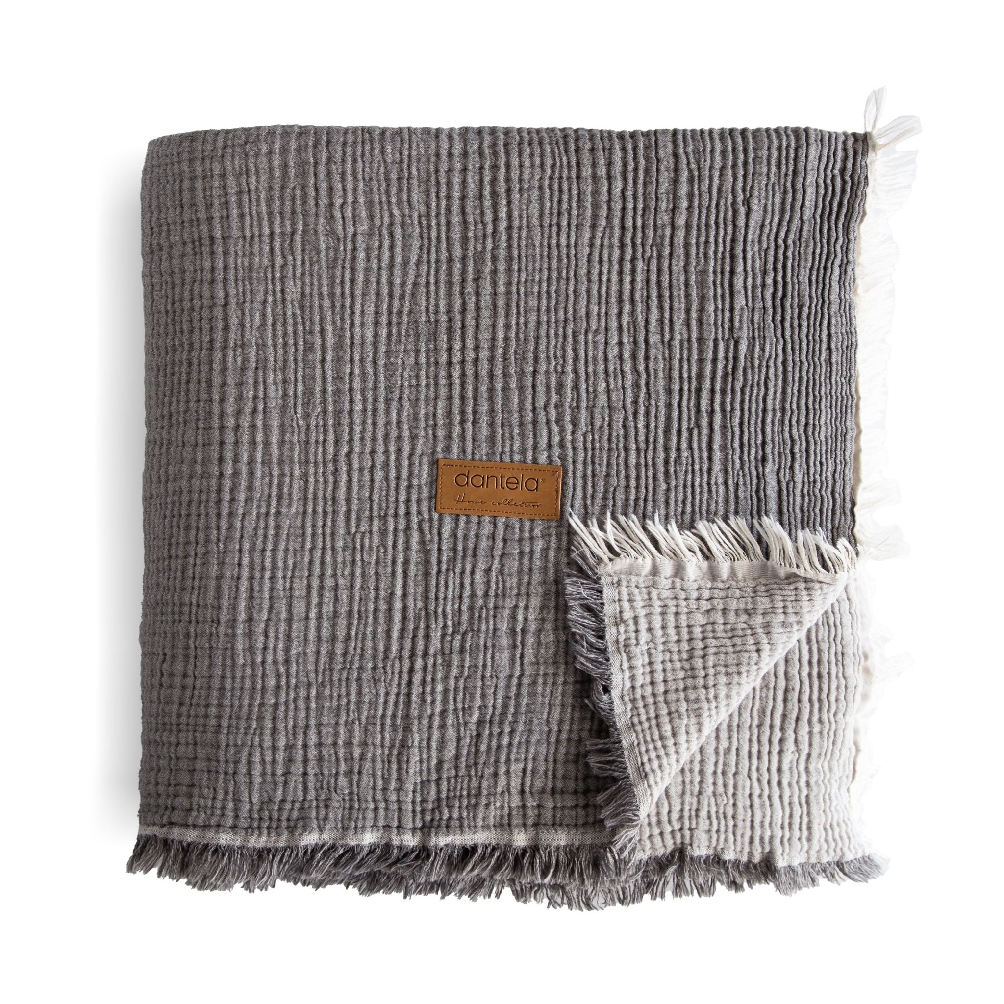 Camino Müslin 4 Katlı Yatak Örtüsü - Antrasit- Açık Gri