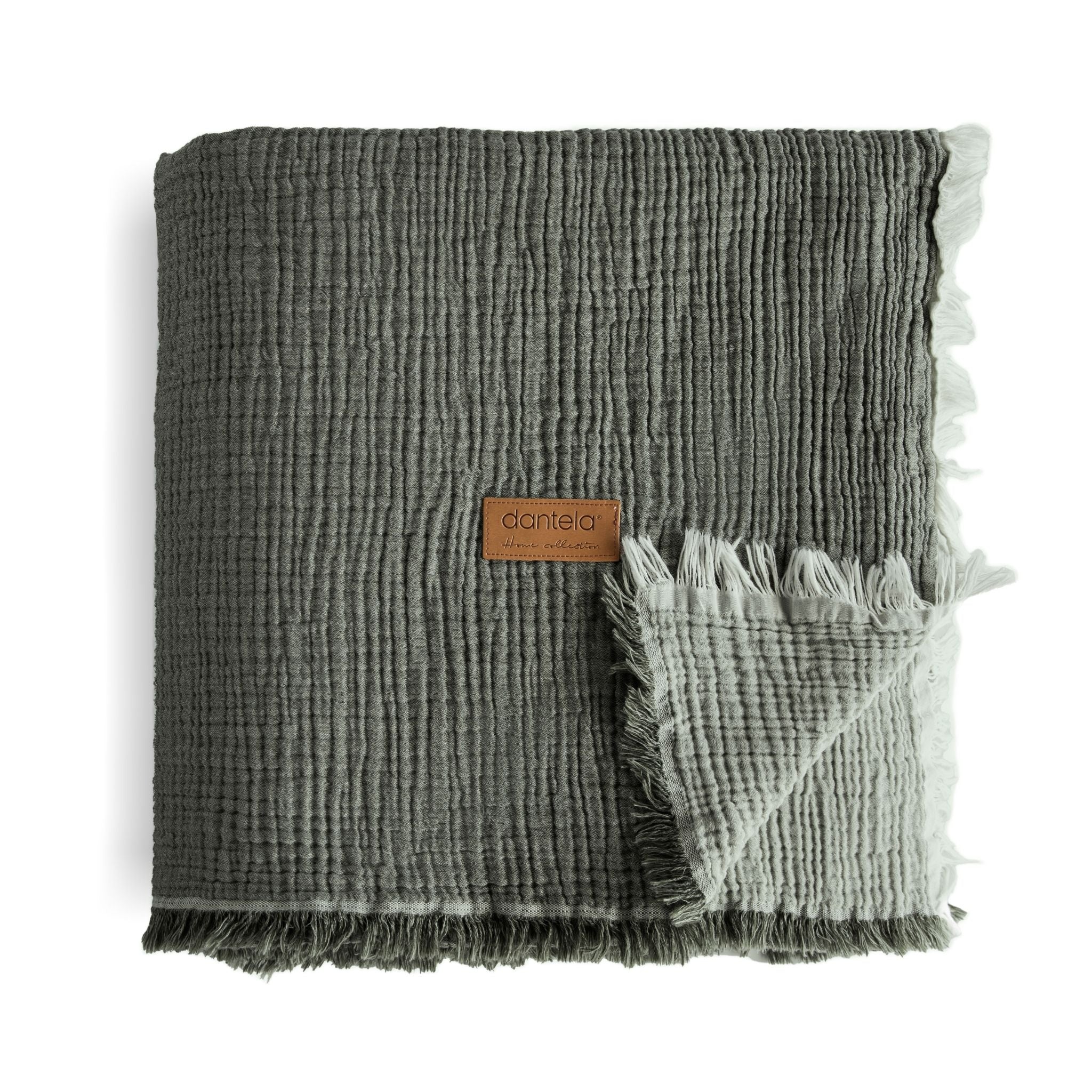 Camino Müslin 4 Katlı Yatak Örtüsü - Haki-Açık Yeşil