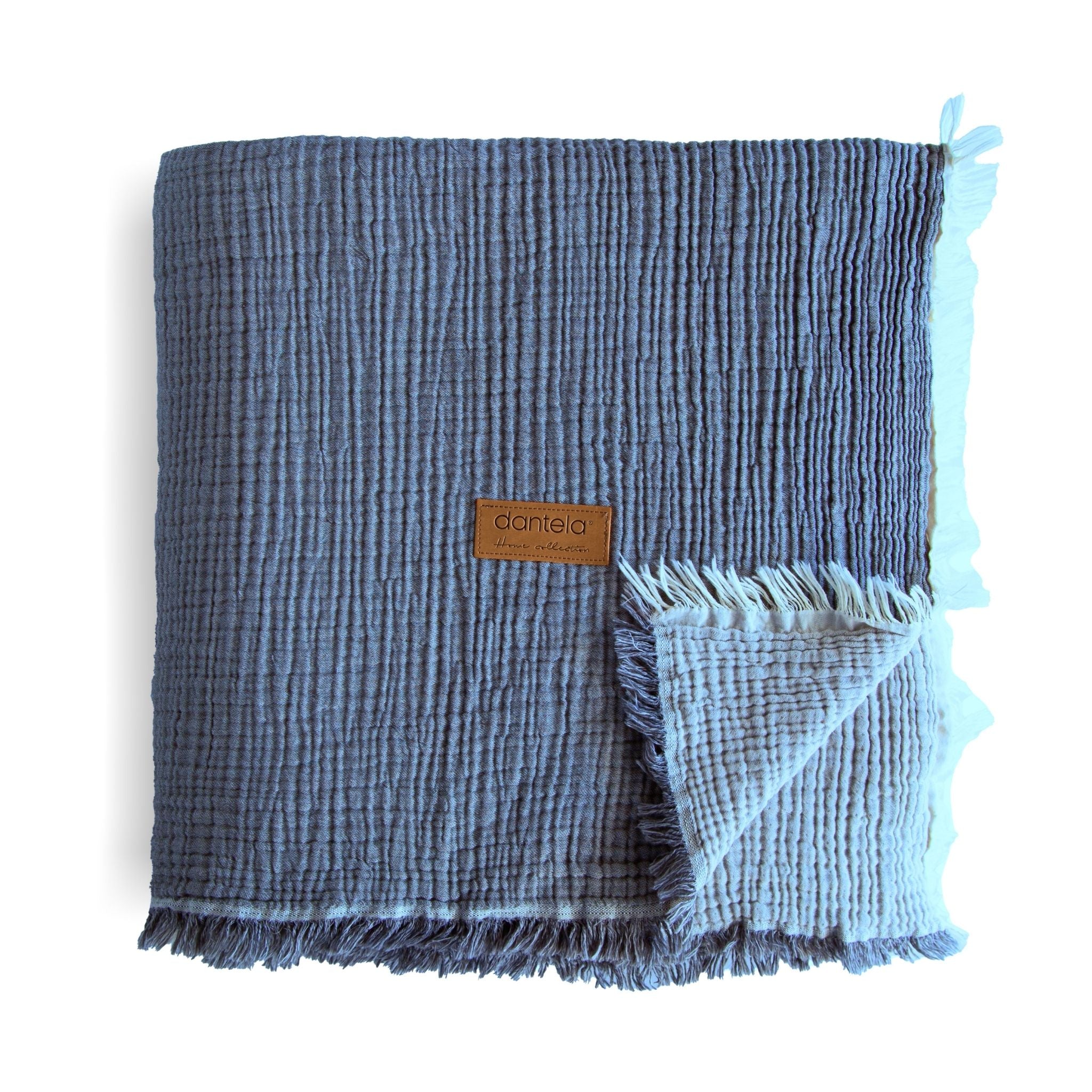 Camino Müslin 4 Katlı Yatak Örtüsü - Lacivert-Açık Mavi