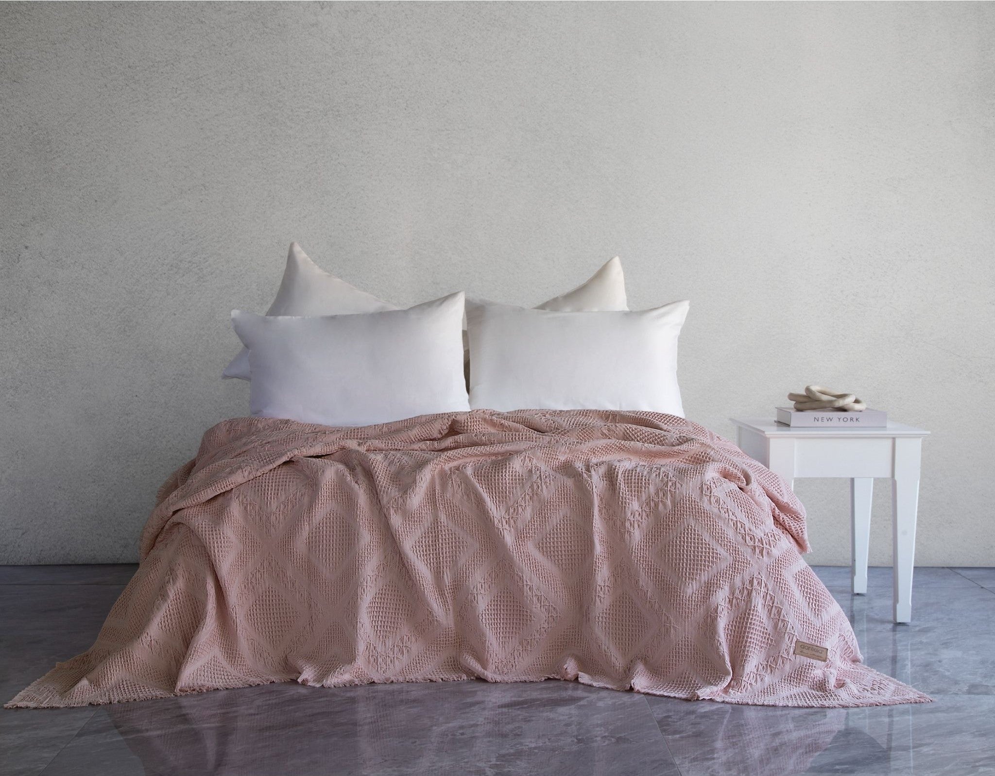 Carro Waffle Yatak Örtüsü - Pudra