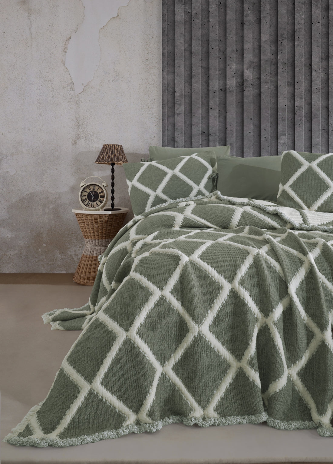 Покрывало и пододеяльник Garcia с двойными кусочками пахлавы - хаки