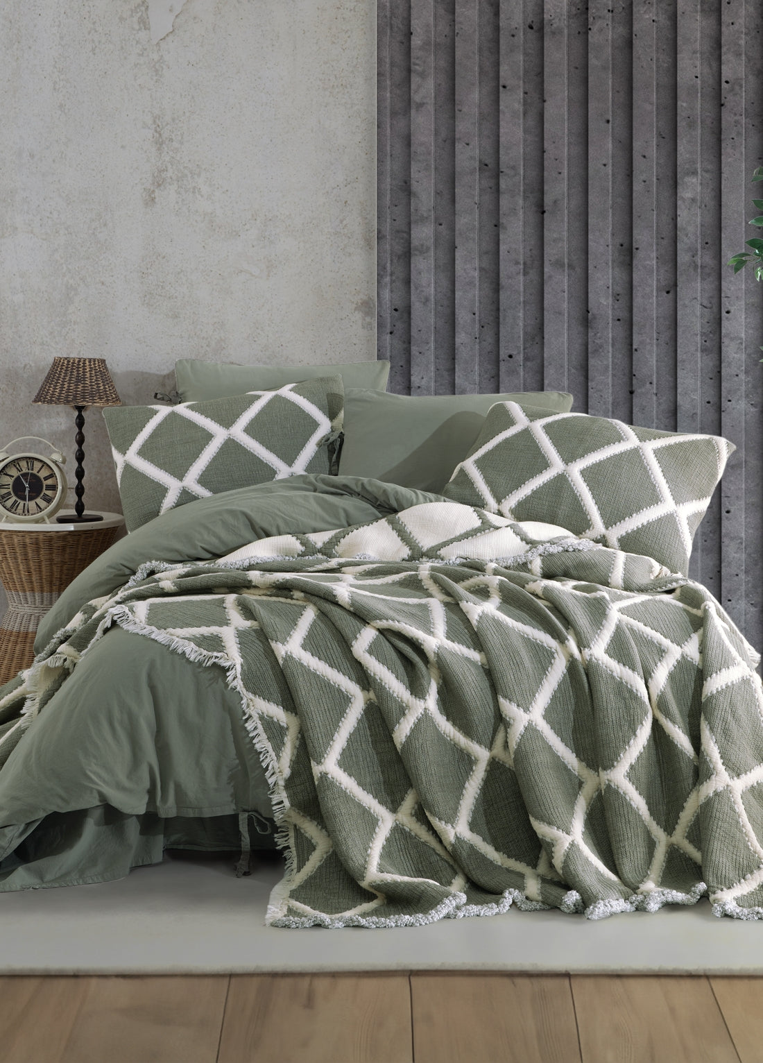 Покрывало и пододеяльник Garcia с двойными кусочками пахлавы - хаки