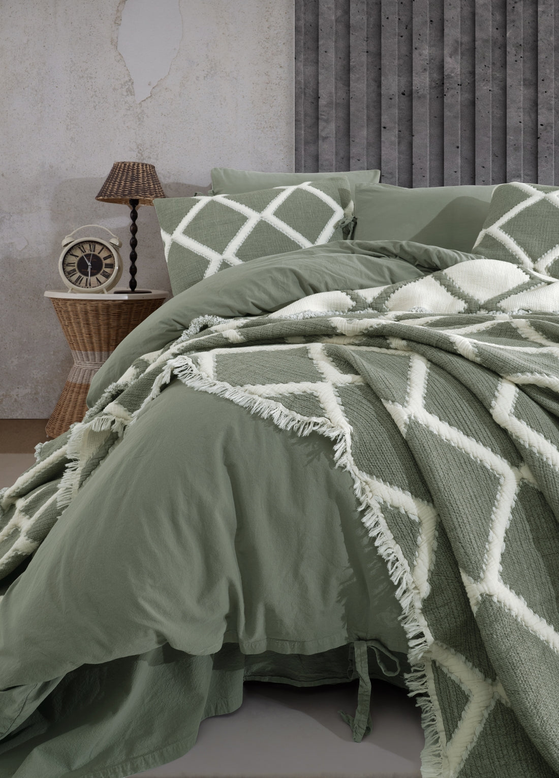 Покрывало и пододеяльник Garcia с двойными кусочками пахлавы - хаки