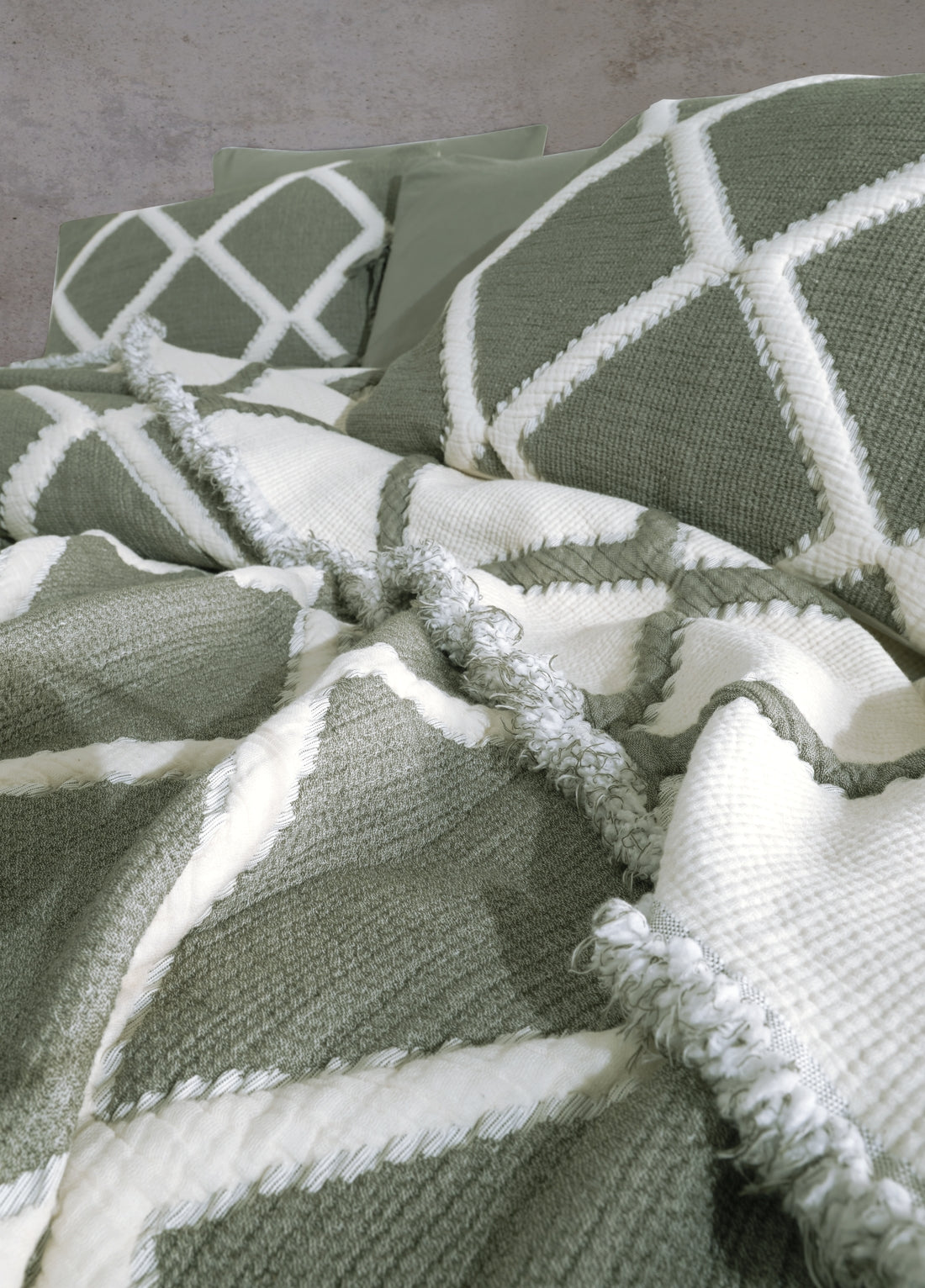 Покрывало и пододеяльник Garcia с двойными кусочками пахлавы - хаки