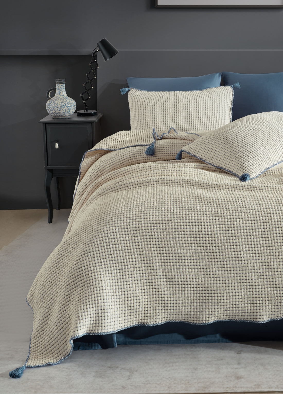 Комплект покрывала с двойными кисточками Drina - Индиго