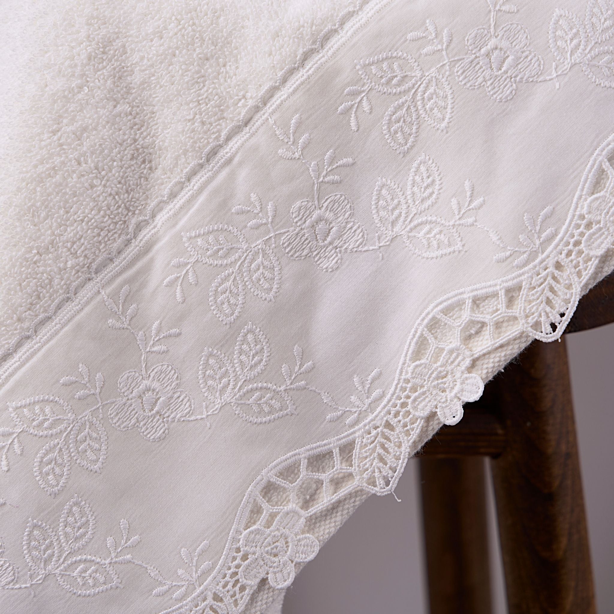 Cındy Tekli Pamuklu Güpürlü Bornoz Seti