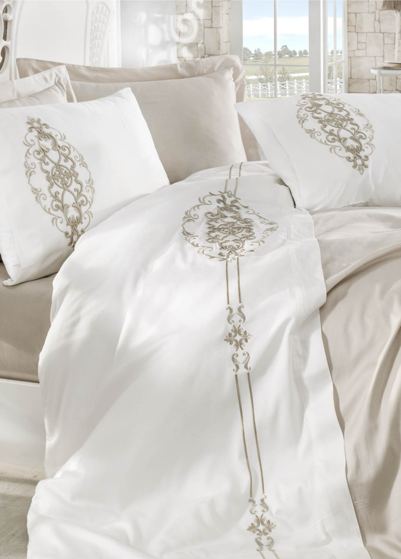 Dantela Nakışlı Pamuk Saten Çift Kişilik Nevresim Takımı - İntence