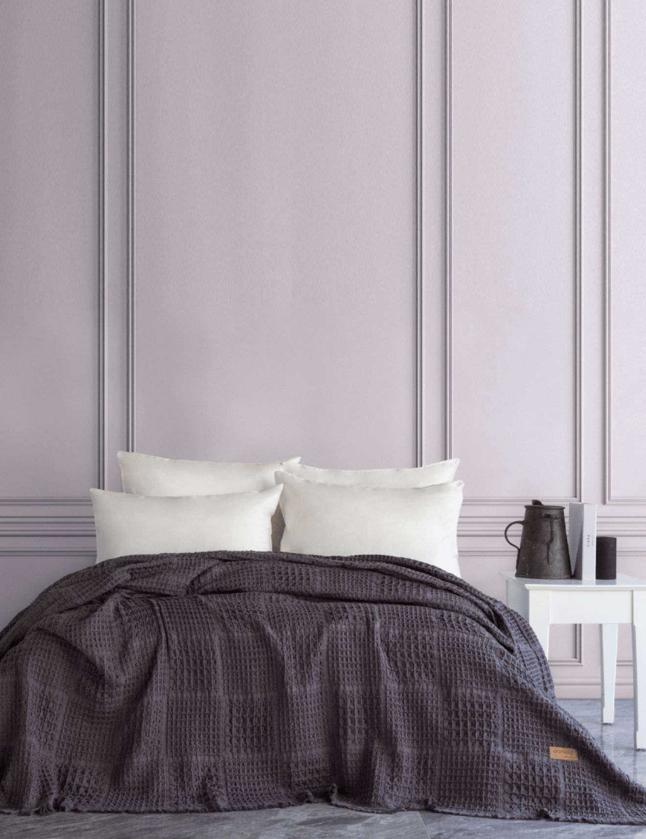 Denzy %100 Pamuk Waffle Yatak Örtüsü & Pike 240x260 Cm Antrasit