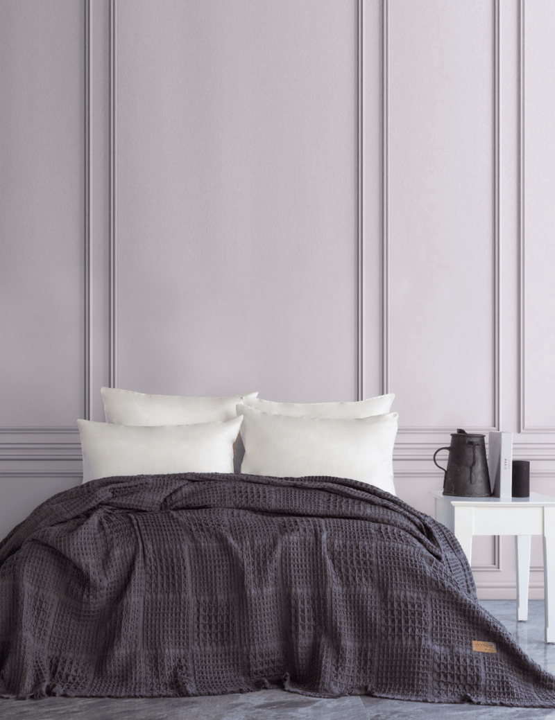Denzy %100 Pamuk Waffle Yatak Örtüsü & Pike 240x260 Cm Antrasit