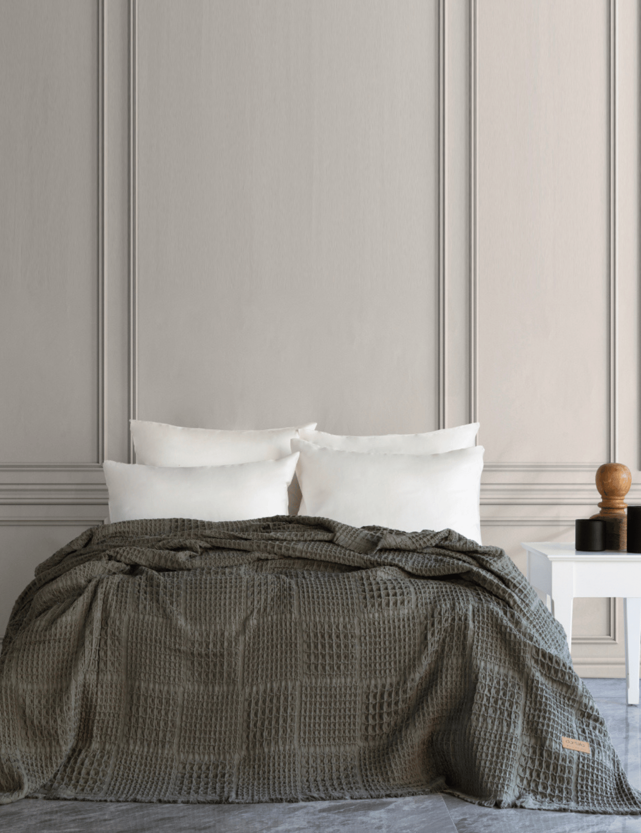 Denzy %100 Pamuk Waffle Yatak Örtüsü & Pike 240x260 Cm Haki