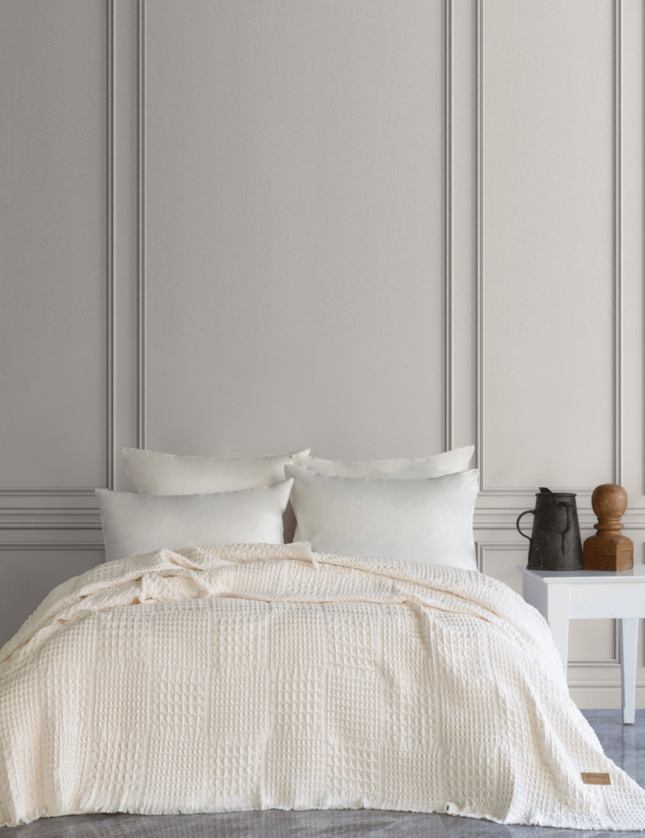Denzy %100 Pamuk Waffle Yatak Örtüsü & Pike 240x260 Cm Krem