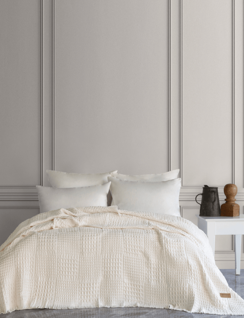 Denzy %100 Pamuk Waffle Yatak Örtüsü & Pike 240x260 Cm Krem