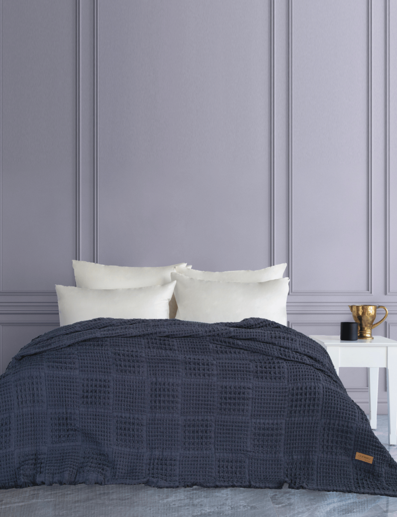 Denzy %100 Pamuk Waffle Yatak Örtüsü & Pike 240x260 Cm Lacivert