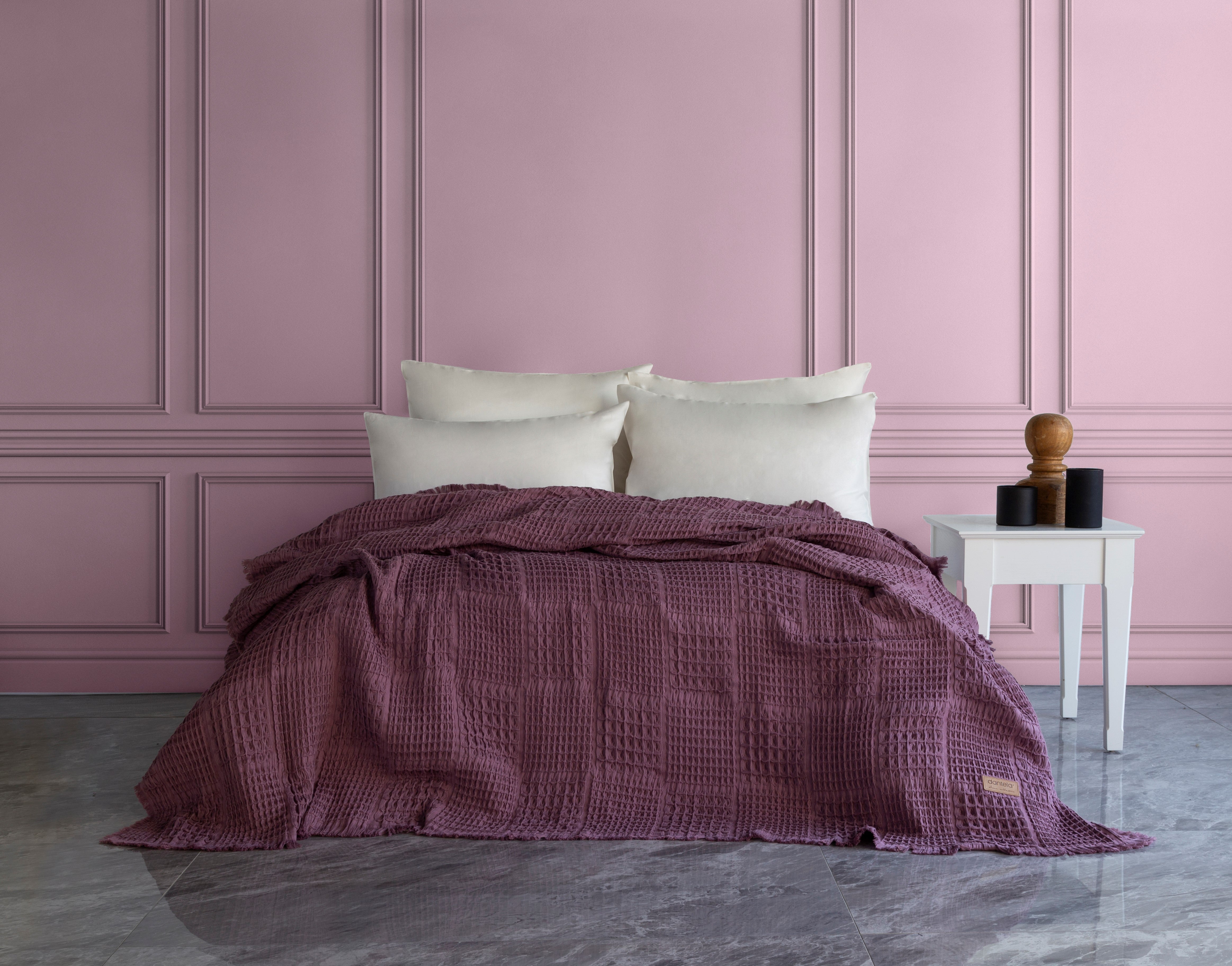Denzy %100 Pamuk Waffle Yatak Örtüsü & Pike 240x260 Cm Mürdüm