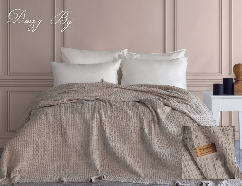 Denzy Waffle Yatak Örtüsü - Bej