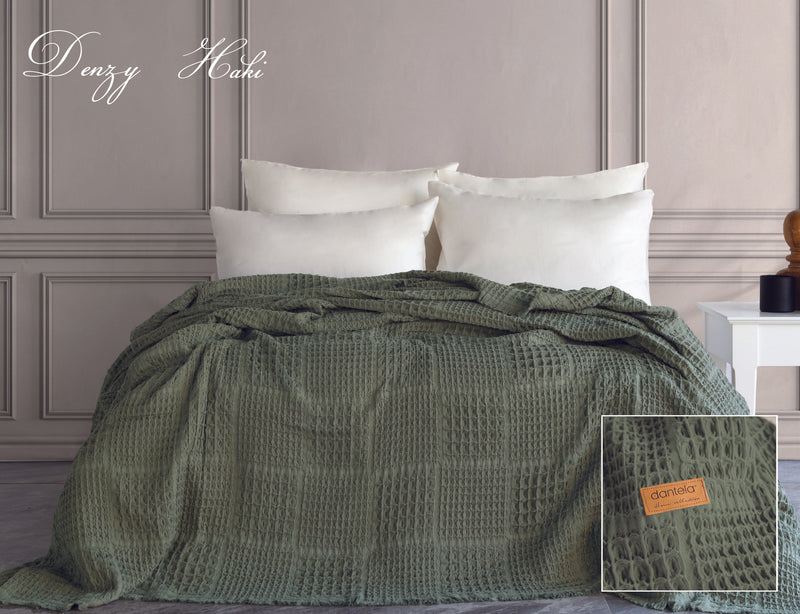 Denzy Waffle Yatak Örtüsü - Haki
