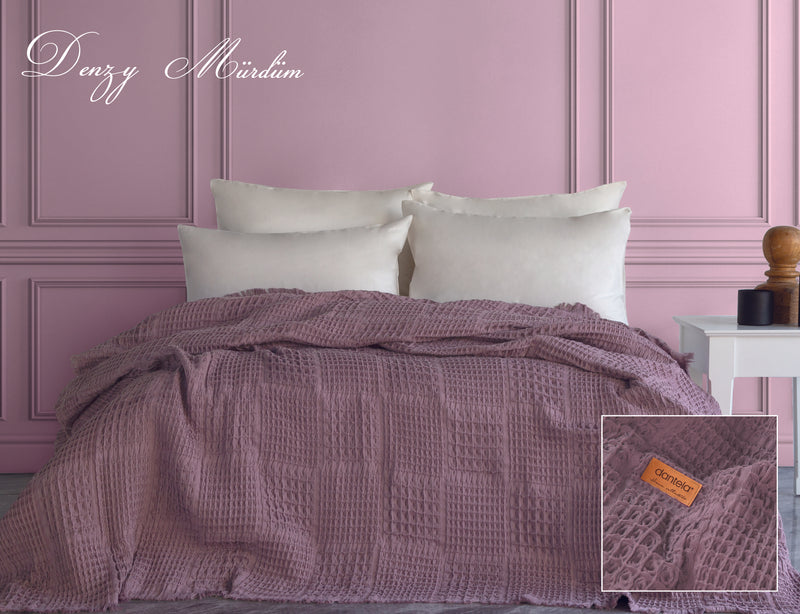Denzy Waffle Yatak Örtüsü - Mürdüm