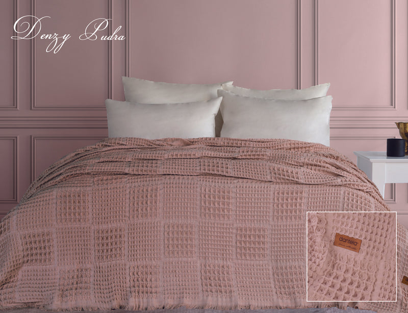 Denzy Waffle Yatak Örtüsü - Pudra