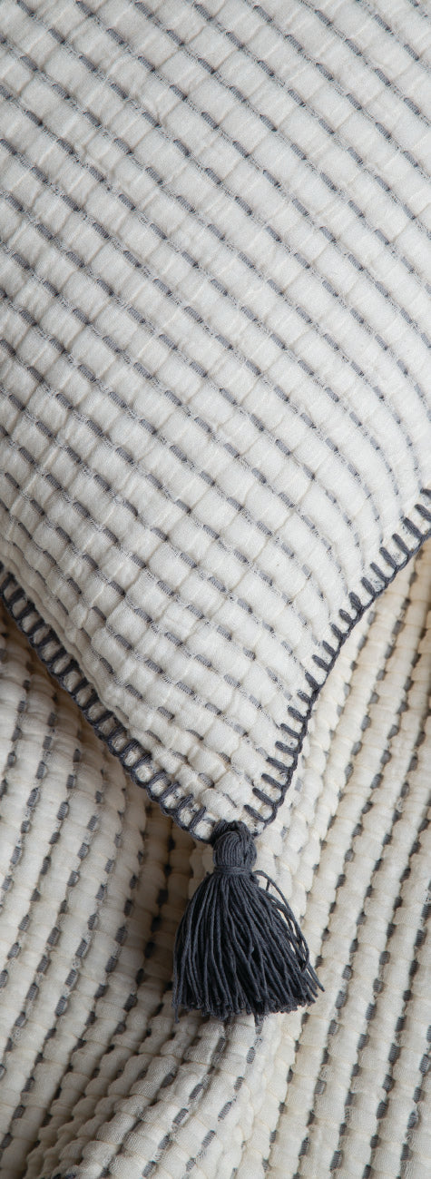 Drina Çift Kişilik Püsküllü Yatak Örtüsü & Pike Takımı - Antrasit