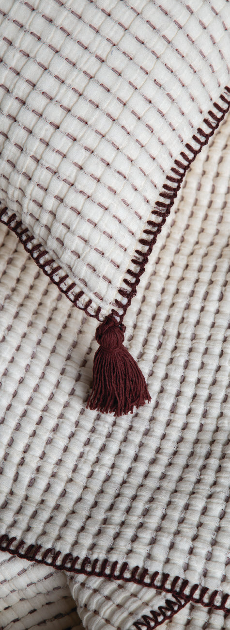 Drina Çift Kişilik Püsküllü Yatak Örtüsü & Pike Takımı - Bordo