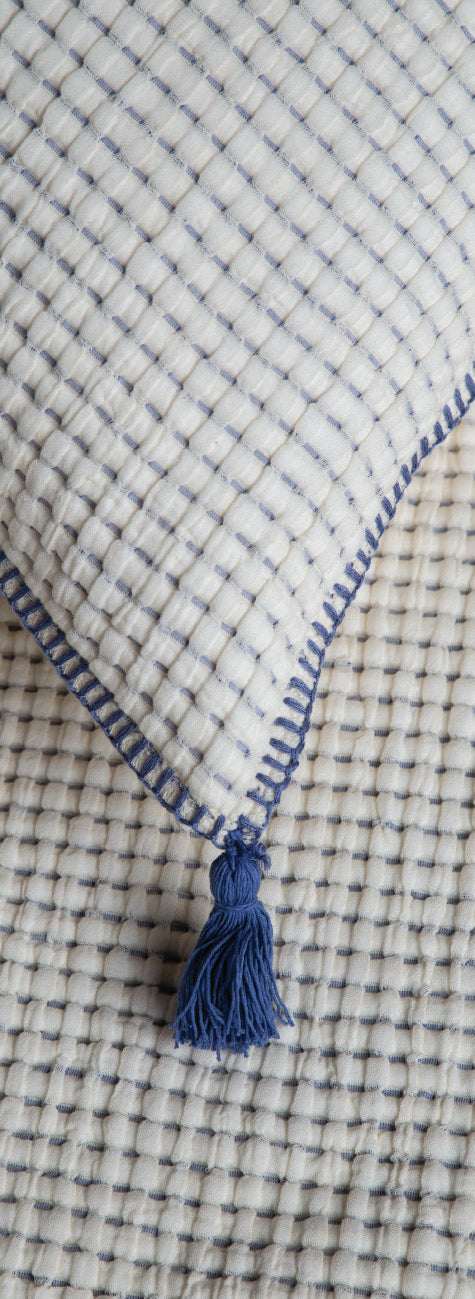 Drina Çift Kişilik Püsküllü Yatak Örtüsü & Pike Takımı - İndigo