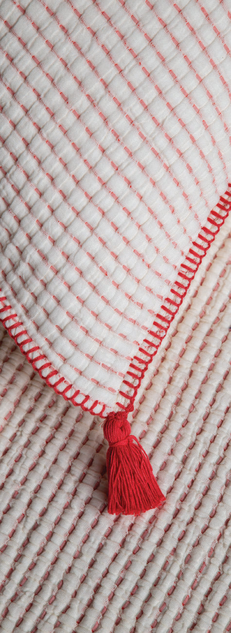 Drina Çift Kişilik Püsküllü Yatak Örtüsü & Pike Takımı - Mercan