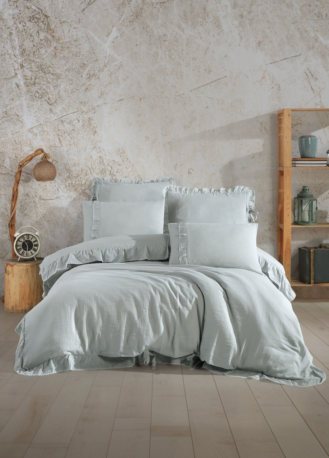 Allegra Fırfırlı Müslin Nevresim Takımı - Mint