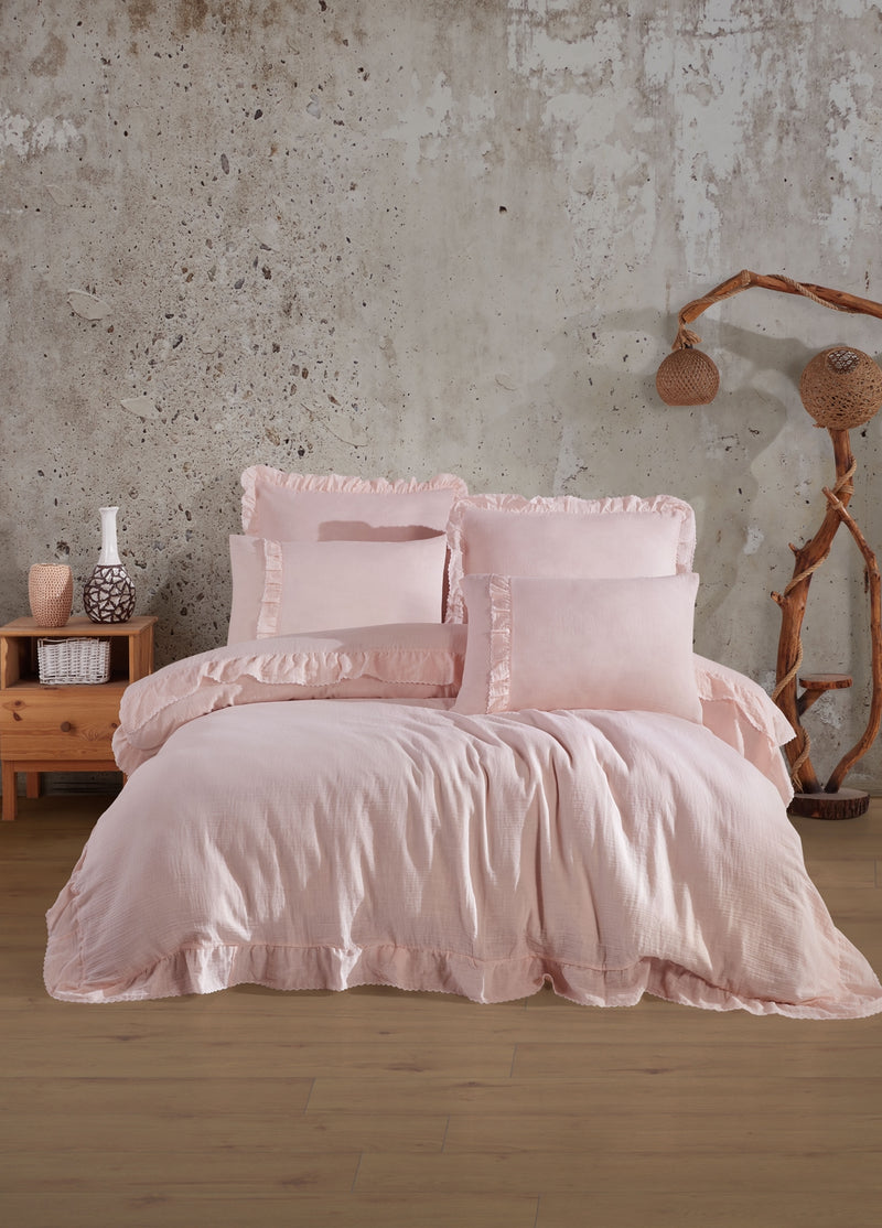 Allegra Fırfırlı Müslin Nevresim Takımı - Pudra