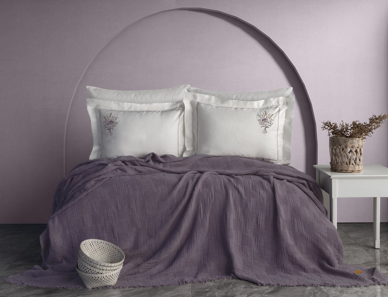 Garden Nakışlı EL-İŞİ Kırlent & Örtü Takımı - Mürdüm