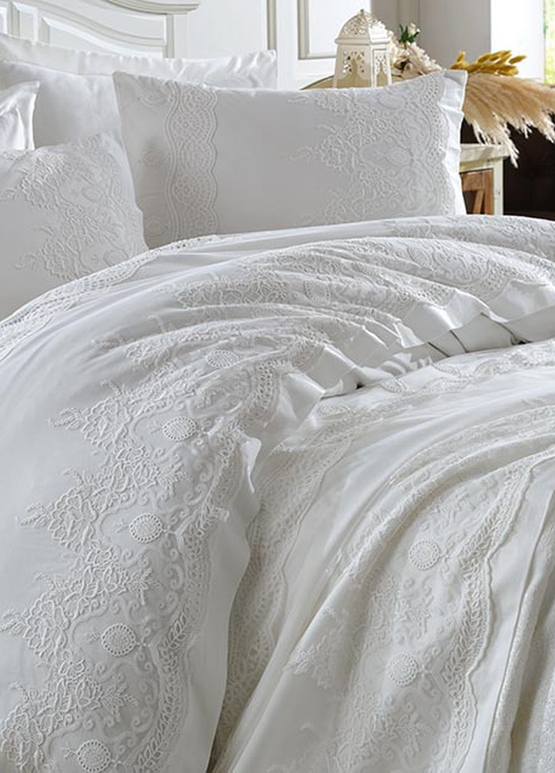 Свадебный комплект из хлопкового атласа и гипюра Duru - Белый