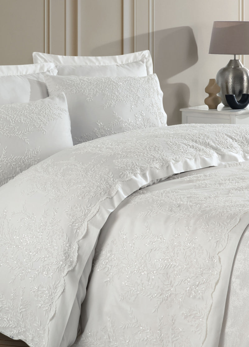 Свадебный комплект из хлопкового атласа с гипюром Serafine - кремовый