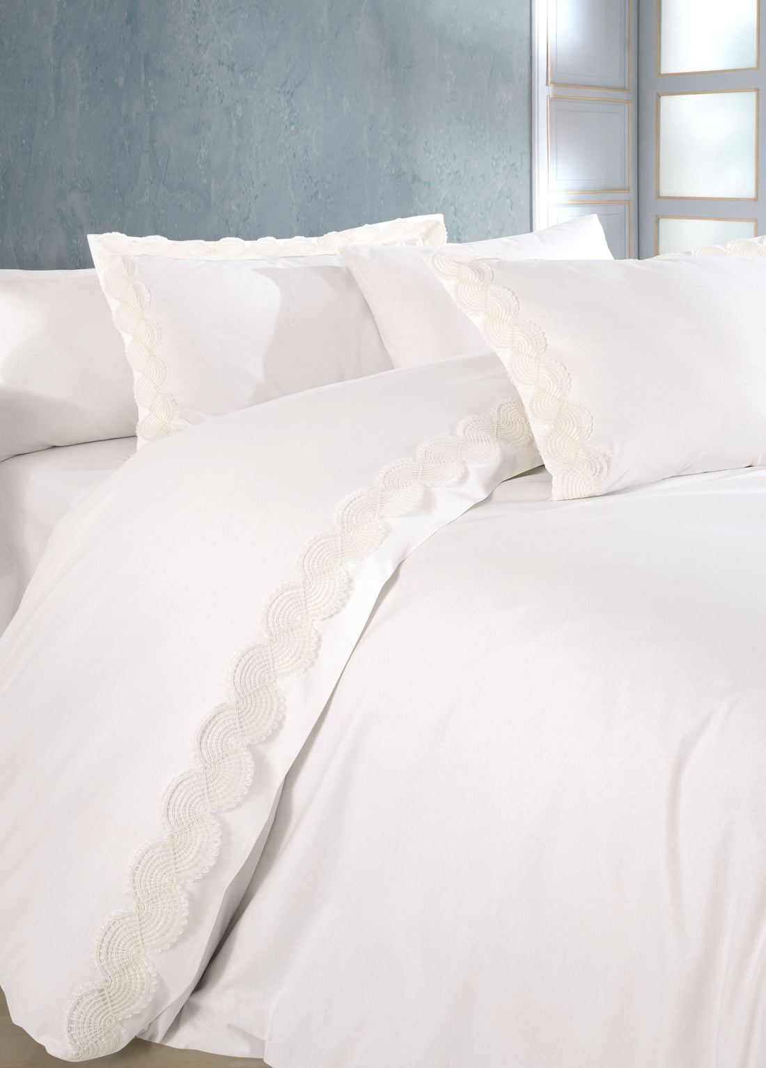 Wendy Güpürlü Poplin Saten Nevresim Takımı - Krem