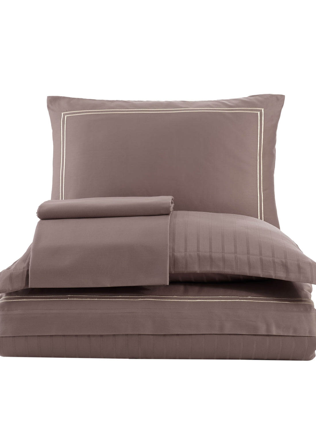 İmge Nakışlı Pamuk Saten Yollu Nevresim Takımı - Açık Kahve