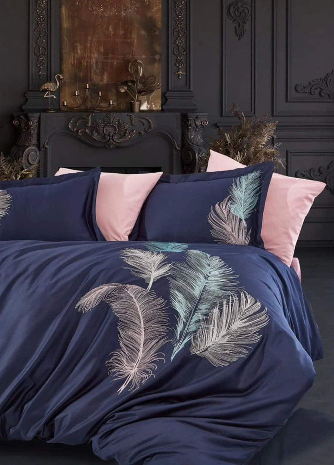 İz Pamuk Saten Nakışlı Nevresim Takımı - Kıng Sıze