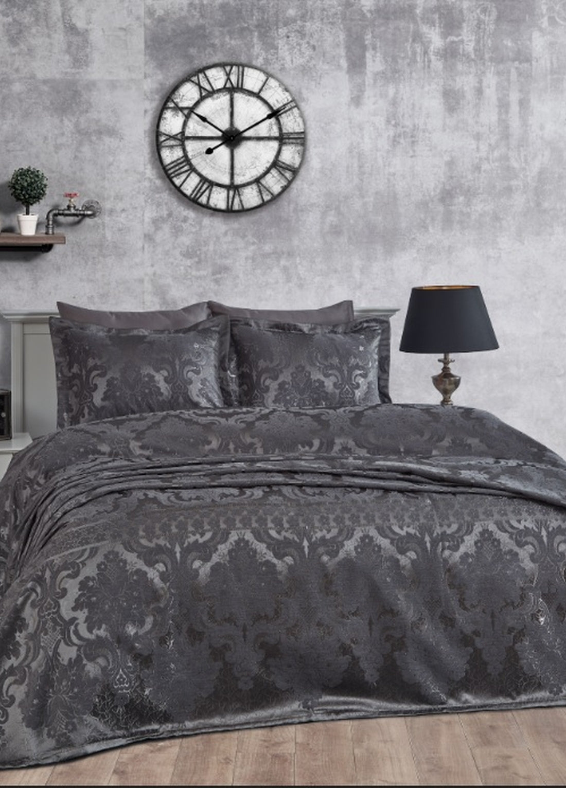 Armada Jakarlı Çift Kişilik Yatak Örtüsü - Antrasit