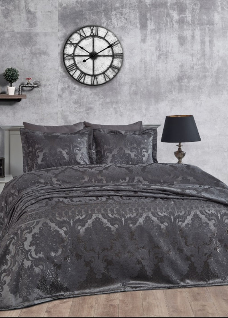 Armada Jakarlı Çift Kişilik Yatak Örtüsü - Antrasit