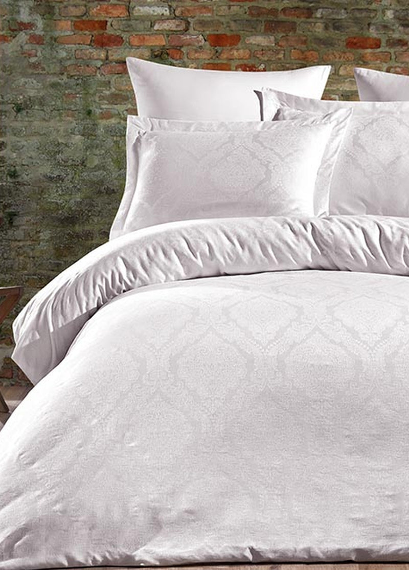 Parashie Jakarlı Pamuk Saten Nevresim Takımı - Beyaz