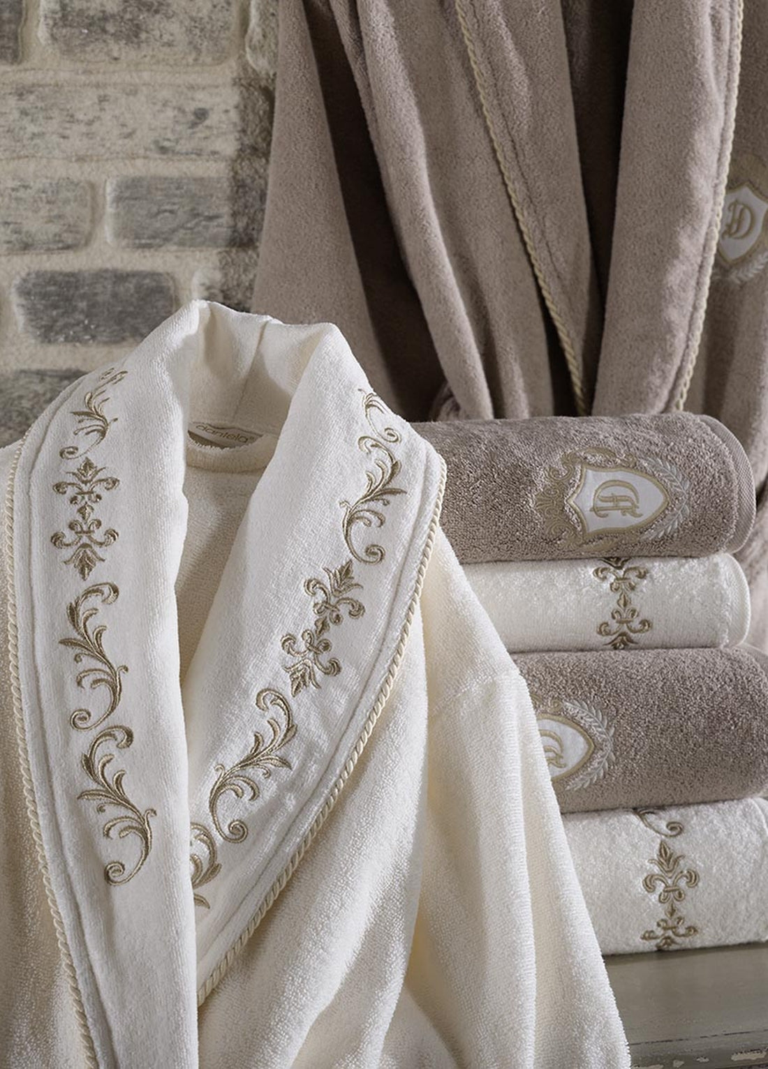 Sultan 6 Parça Kadife Pamuk Bornoz Seti - Krem/Bej