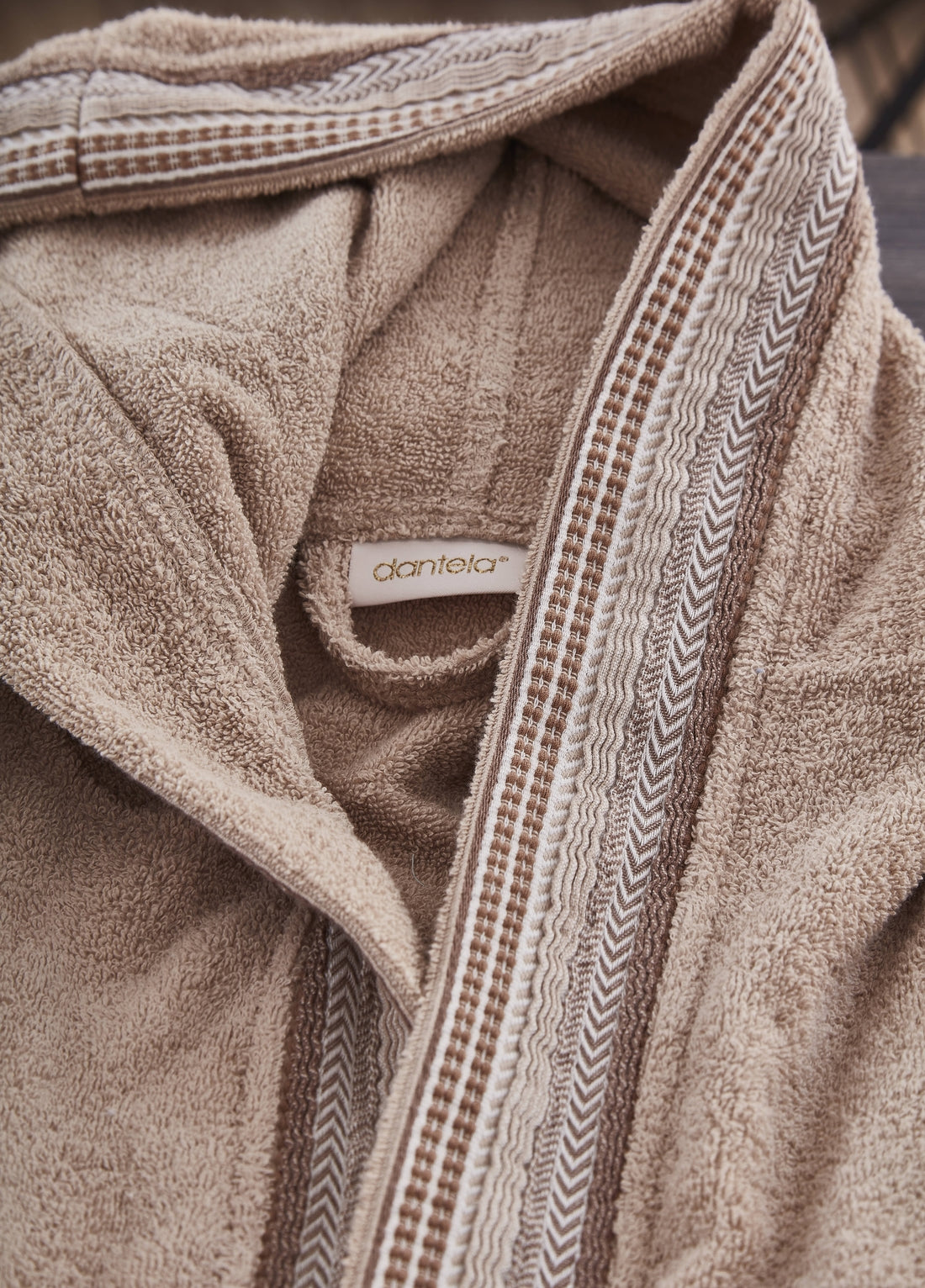 Мужской одинарный халат из жаккардового хлопка с капюшоном - бежевый (L-XL)